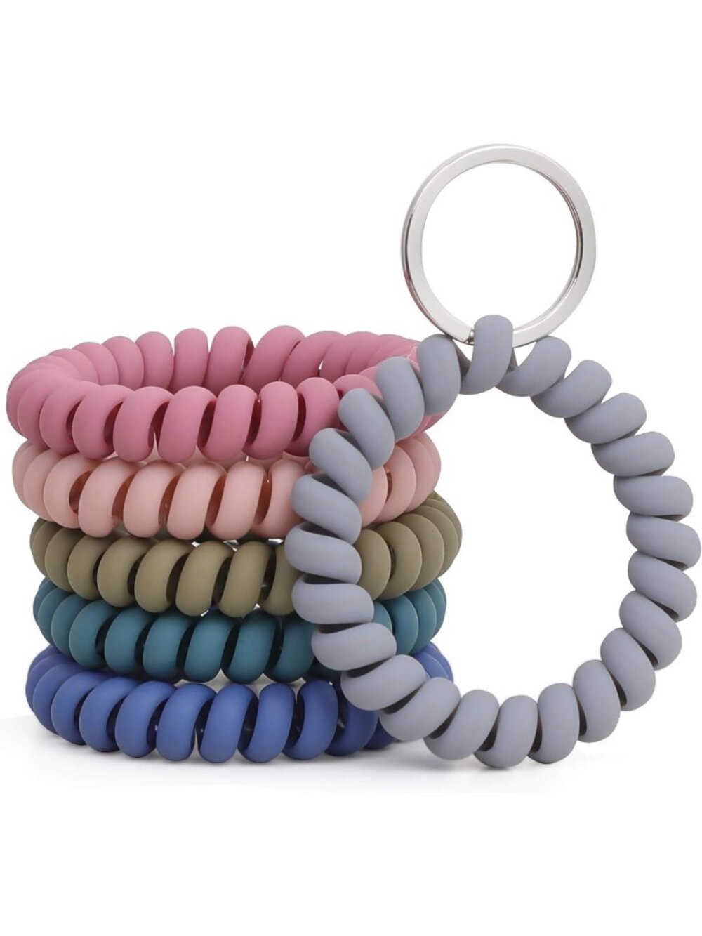 6PCS Stretchable Wristbands & Keychains - Flexible Spiral Coil for Gym, Pool, ID